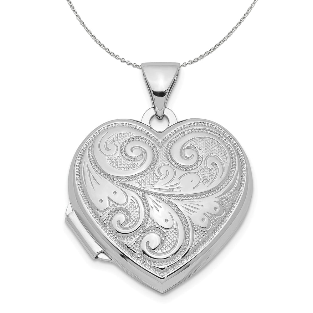 Sterling Silver 18mm Reversible Scrolled Heart Locket Necklace, Item N16005 by The Black Bow Jewelry Co.