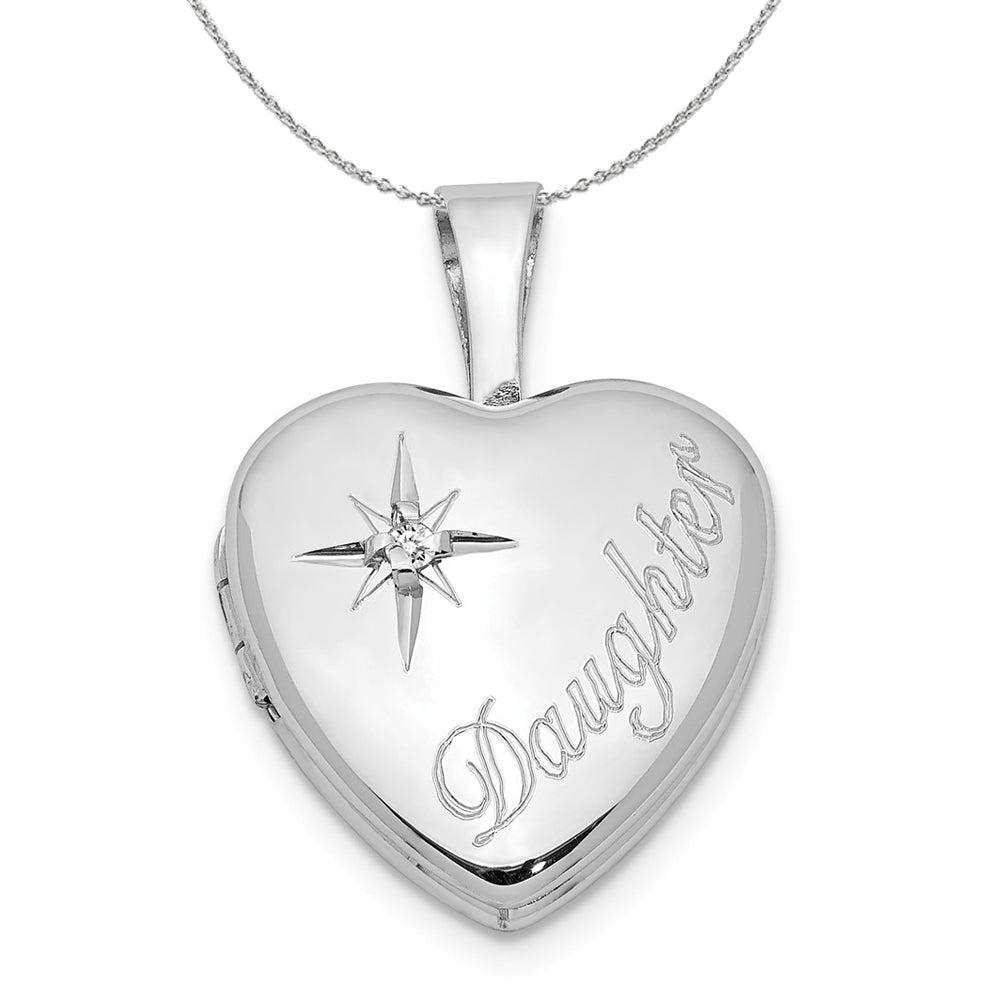 12mm Daughter Diamond Heart Locket in Sterling Silver Necklace, Item N16007 by The Black Bow Jewelry Co.