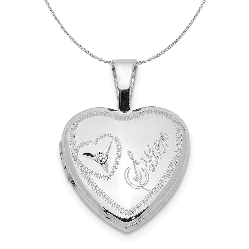 12mm Sister Diamond Heart Locket in Sterling Silver Necklace, Item N16008 by The Black Bow Jewelry Co.