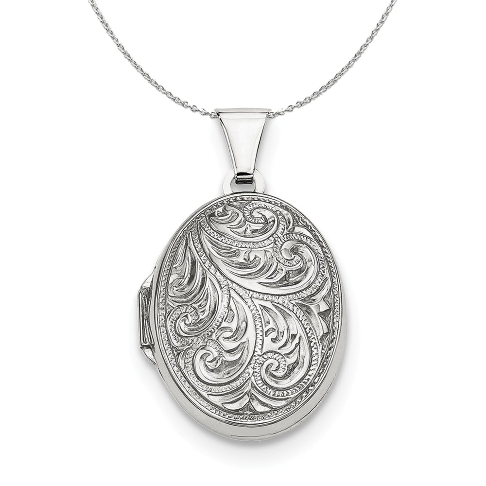 Sterling Silver 21mm Reversible Scroll Oval Locket Necklace, Item N16011 by The Black Bow Jewelry Co.