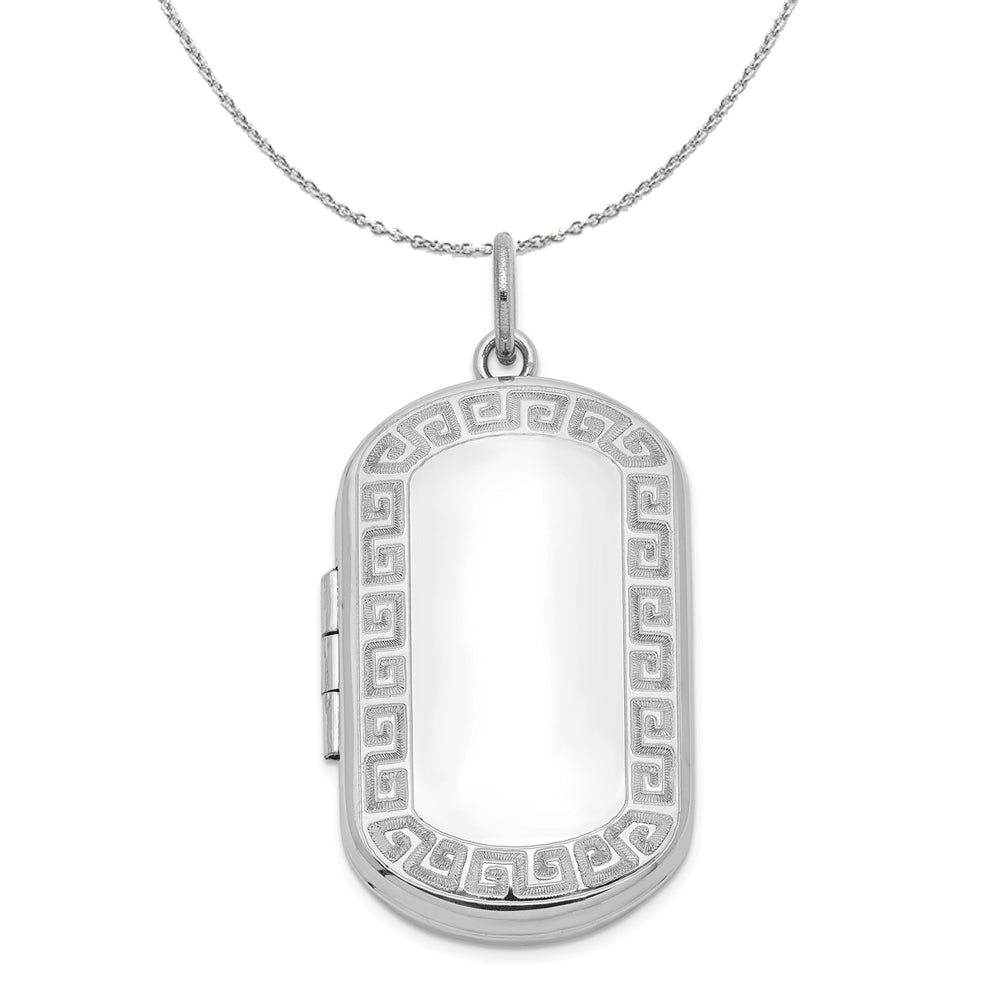 Sterling Silver 30mm Greek Key Border Rectangular Locket Necklace, Item N16028 by The Black Bow Jewelry Co.