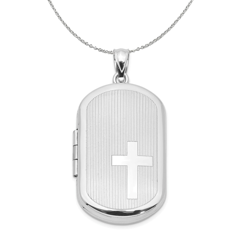 Sterling Silver 30mm Side Cross Rectangular Locket Necklace, Item N16030 by The Black Bow Jewelry Co.