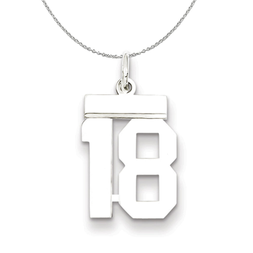Silver, Athletic Collection Medium Polished Number 18 Necklace, Item N16227 by The Black Bow Jewelry Co.