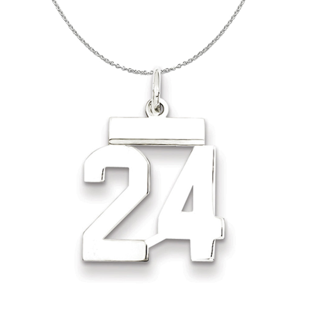 Silver, Athletic Collection Medium Polished Number 24 Necklace, Item N16234 by The Black Bow Jewelry Co.