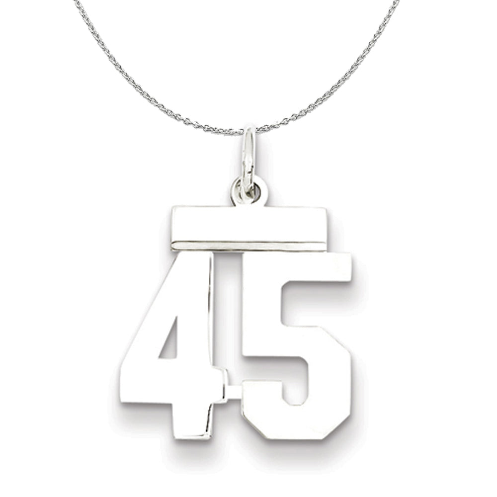 Silver, Athletic Collection Medium Polished Number 45 Necklace, Item N16257 by The Black Bow Jewelry Co.