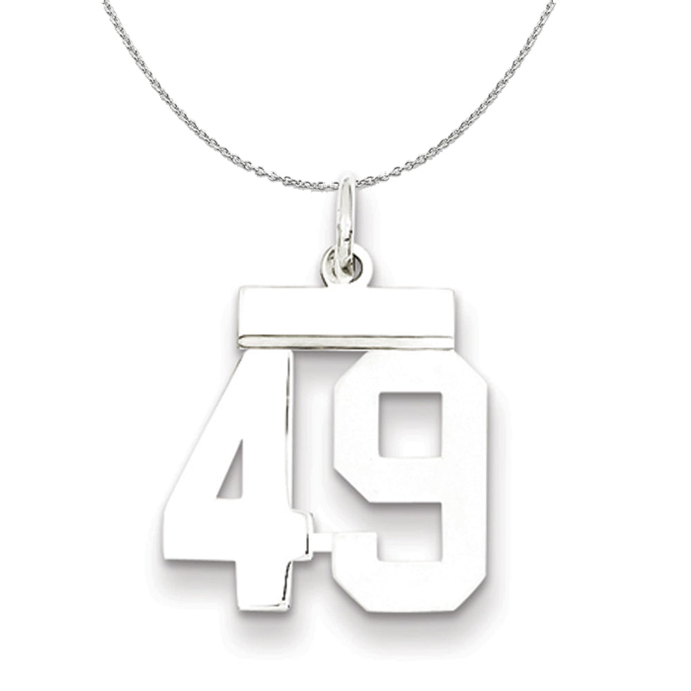 Silver, Athletic Collection Medium Polished Number 49 Necklace, Item N16261 by The Black Bow Jewelry Co.