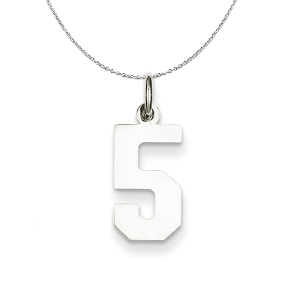Sterling Silver, Athletic Collection Medium Polished Number 5 Necklace, Item N16262 by The Black Bow Jewelry Co.