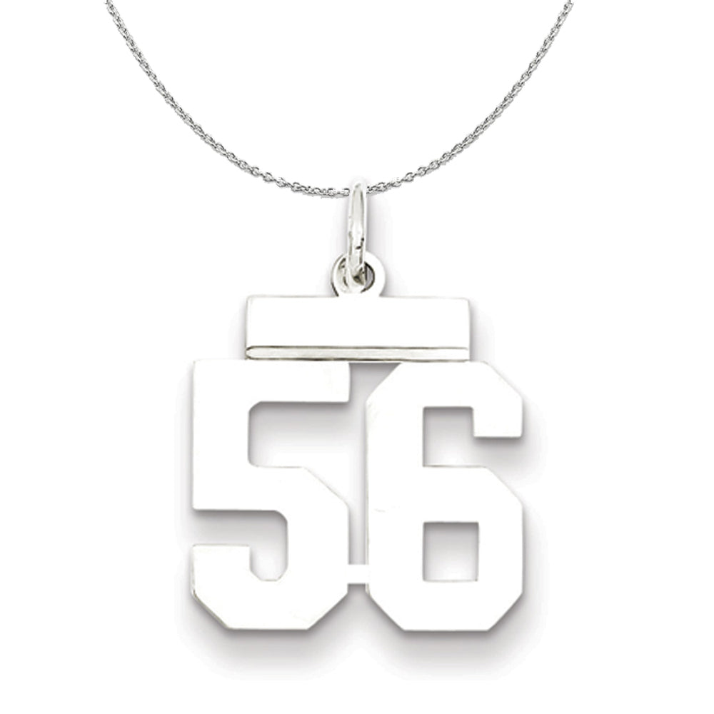 Silver, Athletic Collection Medium Polished Number 56 Necklace, Item N16269 by The Black Bow Jewelry Co.