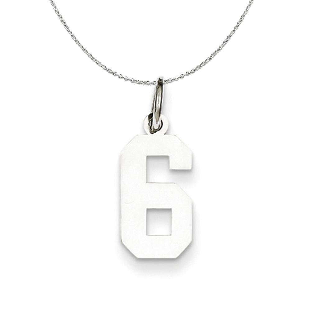 Sterling Silver, Athletic Collection Medium Polished Number 6 Necklace, Item N16273 by The Black Bow Jewelry Co.