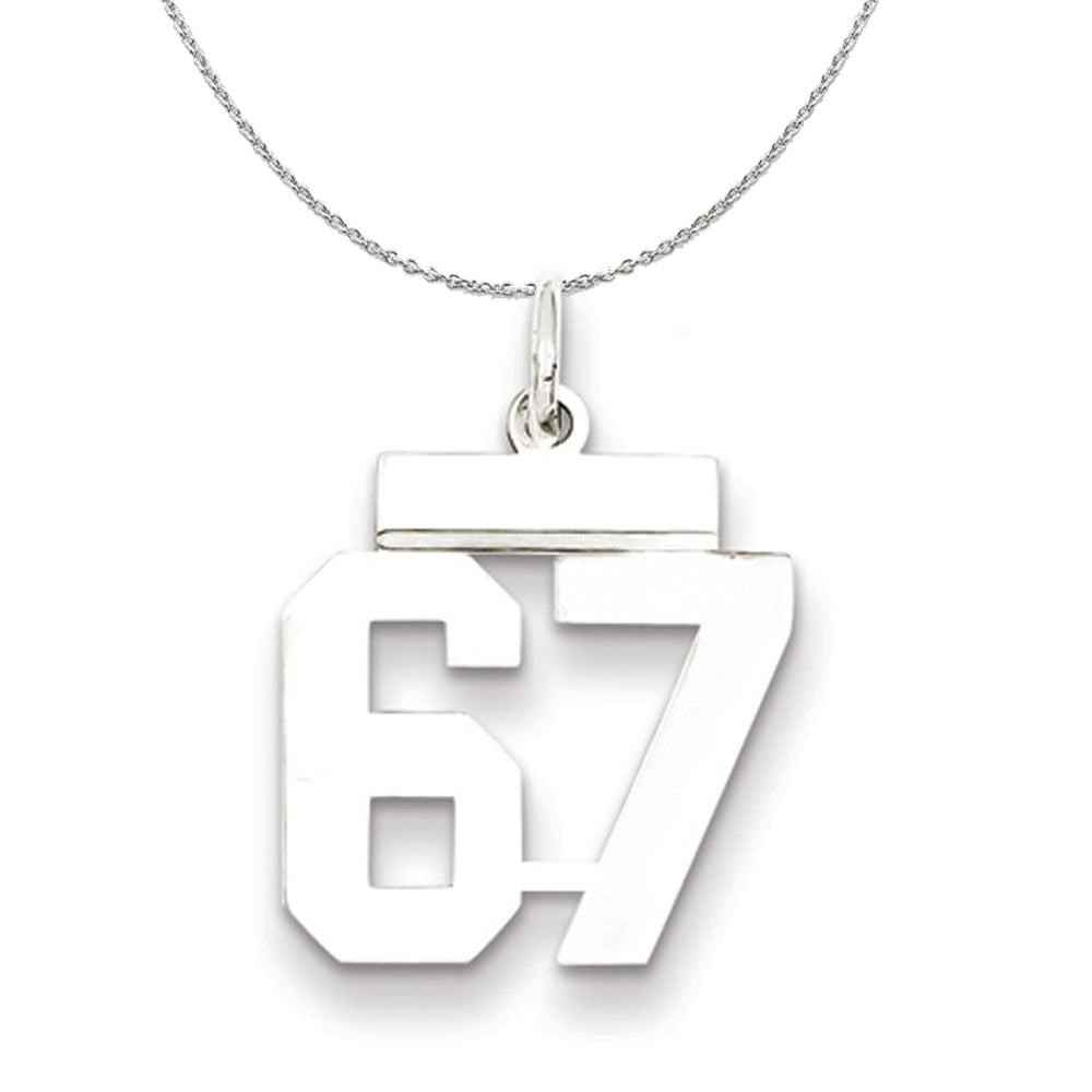 Silver, Athletic Collection Medium Polished Number 67 Necklace, Item N16281 by The Black Bow Jewelry Co.