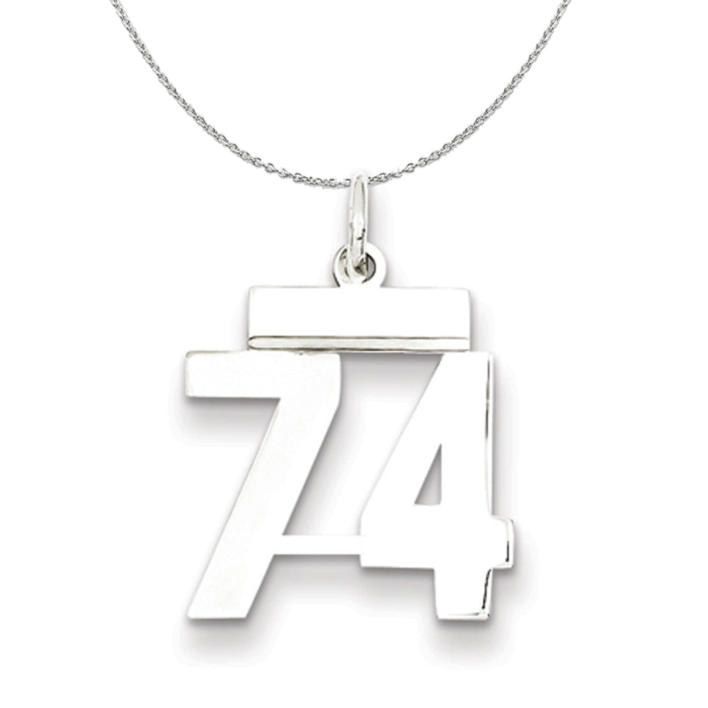 Silver, Athletic Collection Medium Polished Number 74 Necklace, Item N16289 by The Black Bow Jewelry Co.