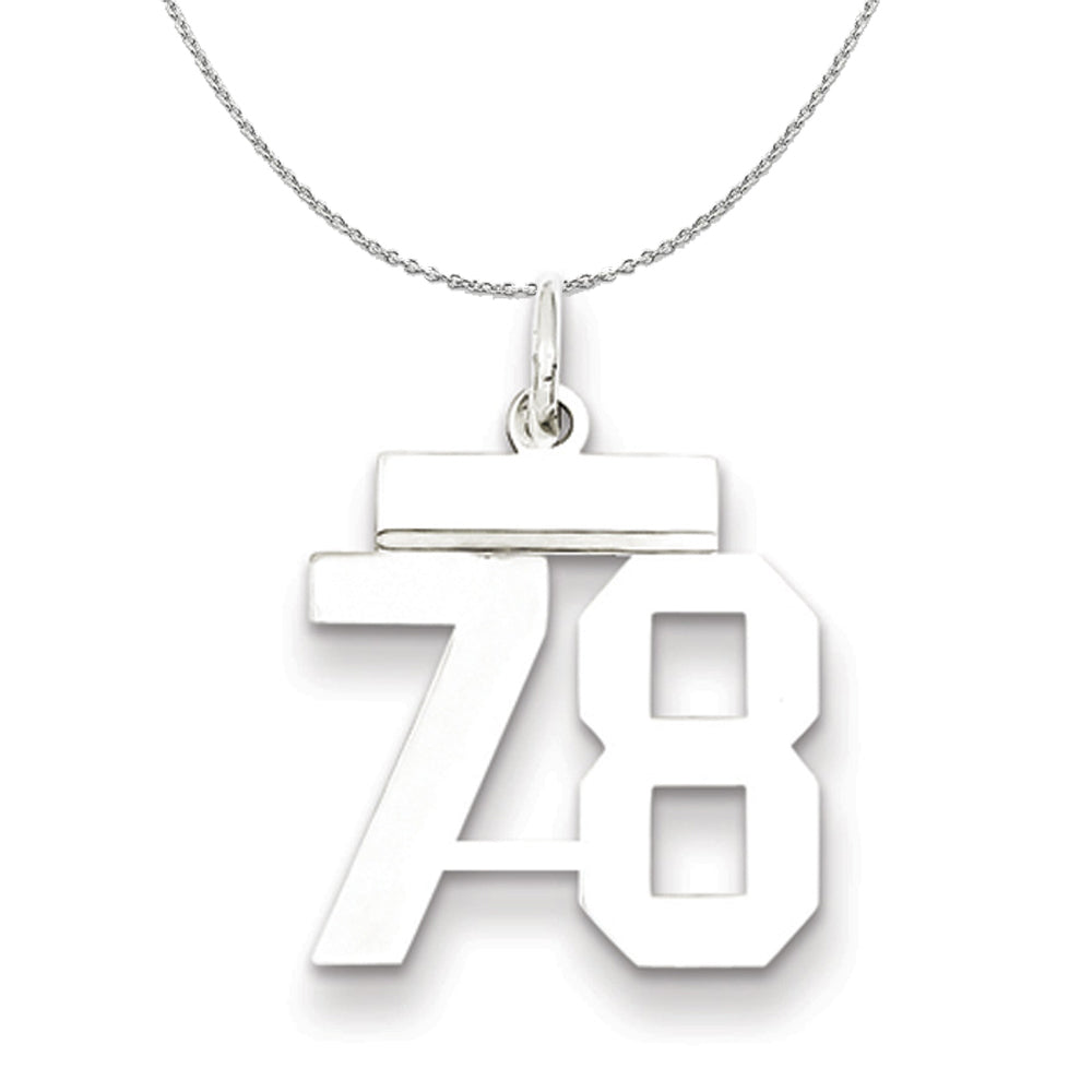 Silver, Athletic Collection Medium Polished Number 78 Necklace, Item N16293 by The Black Bow Jewelry Co.