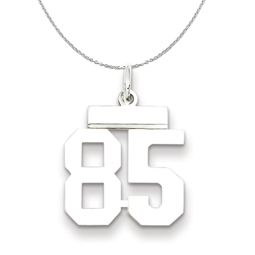 Silver, Athletic Collection Medium Polished Number 85 Necklace, Item N16301 by The Black Bow Jewelry Co.