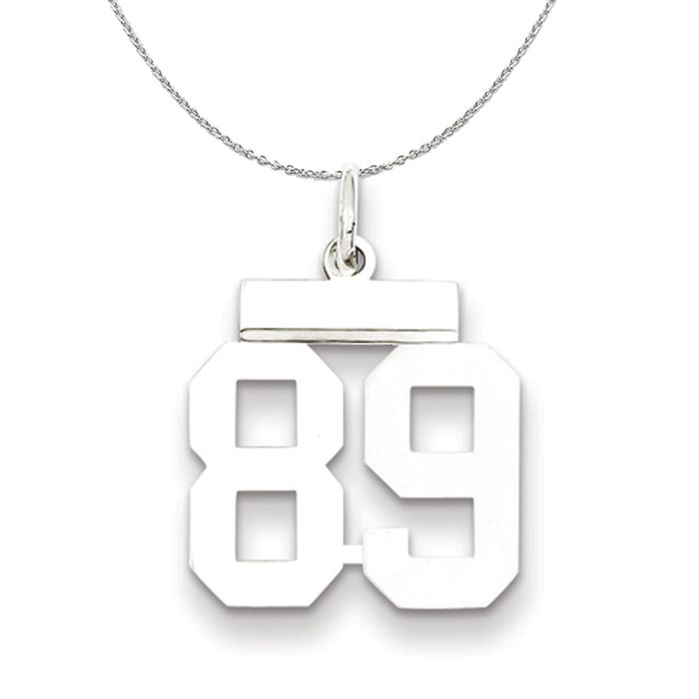 Silver, Athletic Collection Medium Polished Number 89 Necklace, Item N16305 by The Black Bow Jewelry Co.