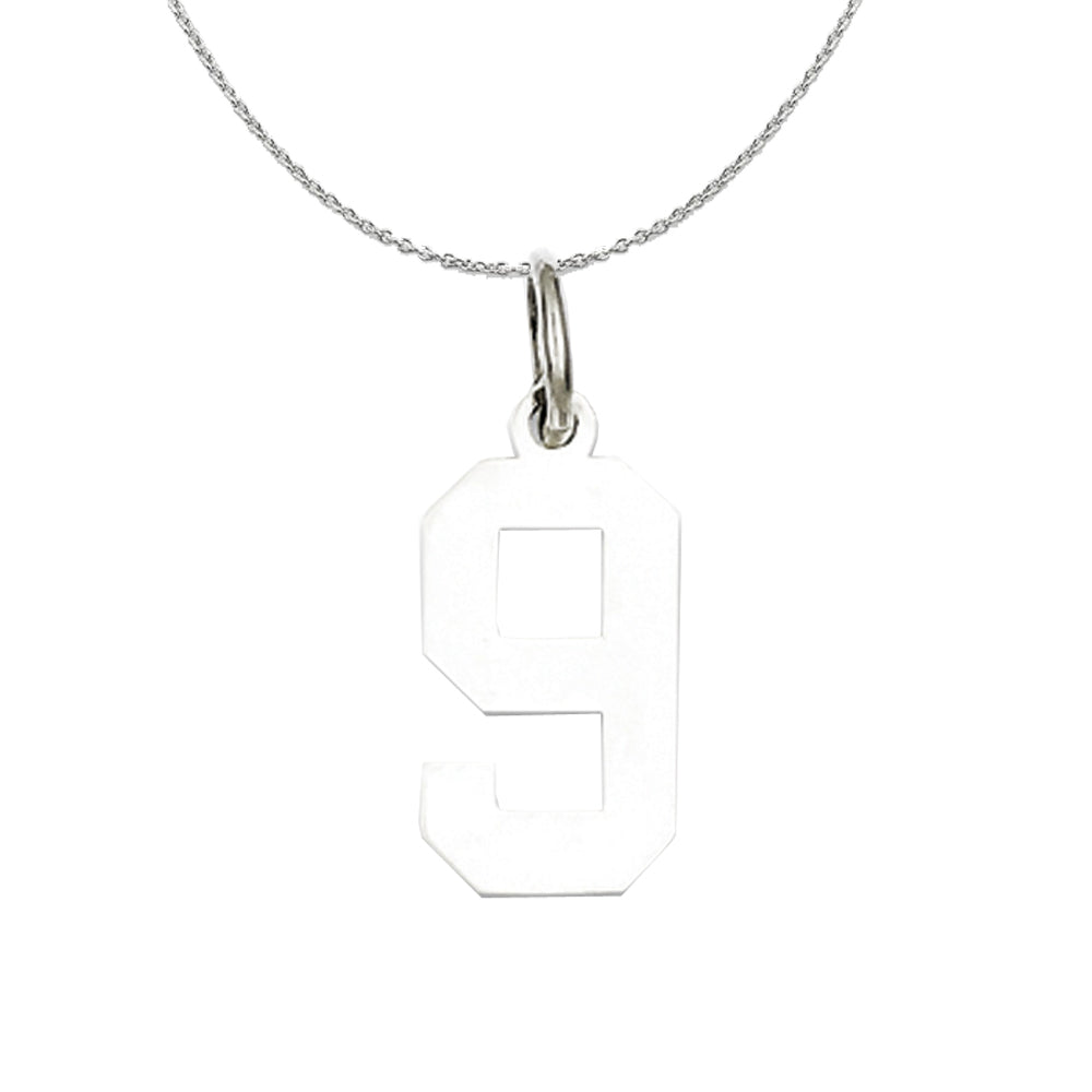 Sterling Silver, Athletic Collection Medium Polished Number 9 Necklace, Item N16306 by The Black Bow Jewelry Co.