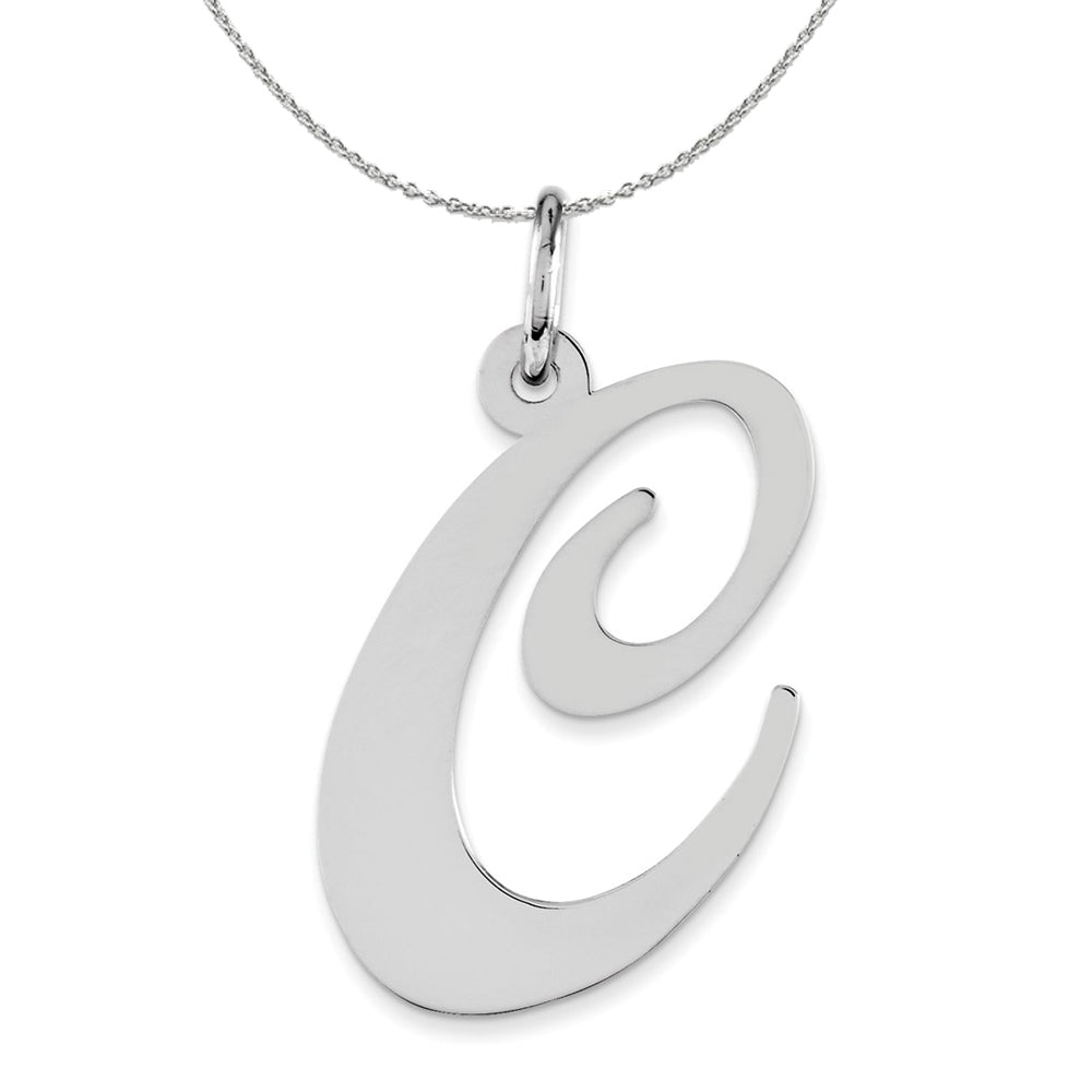 Sterling Silver, Ella Collection, LG Fancy Script Initial C Necklace, Item N16319 by The Black Bow Jewelry Co.