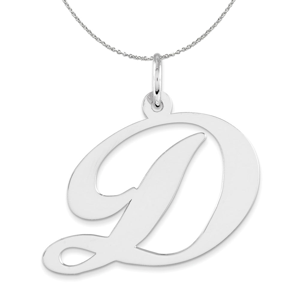 Sterling Silver, Ella Collection, LG Fancy Script Initial D Necklace, Item N16320 by The Black Bow Jewelry Co.