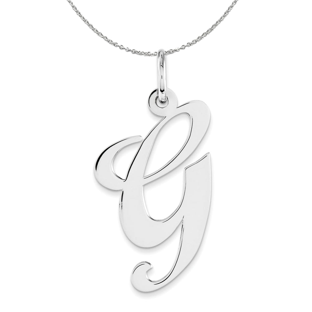 Sterling Silver, Ella Collection, LG Fancy Script Initial G Necklace, Item N16323 by The Black Bow Jewelry Co.