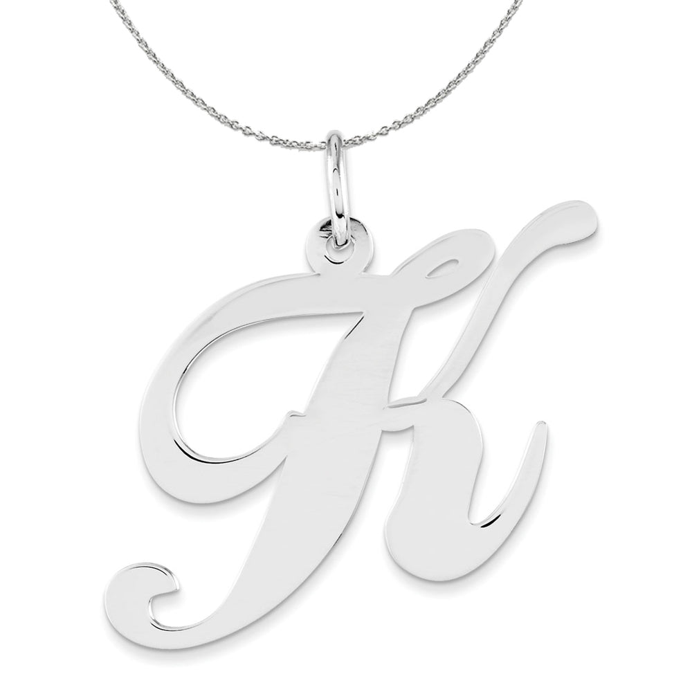 Sterling Silver, Ella Collection, LG Fancy Script Initial K Necklace, Item N16327 by The Black Bow Jewelry Co.