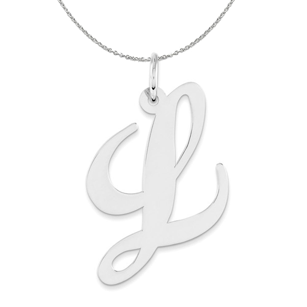 Sterling Silver, Ella Collection, LG Fancy Script Initial L Necklace, Item N16328 by The Black Bow Jewelry Co.
