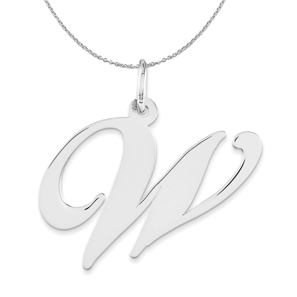 Sterling Silver, Ella Collection, LG Fancy Script Initial W Necklace, Item N16339 by The Black Bow Jewelry Co.