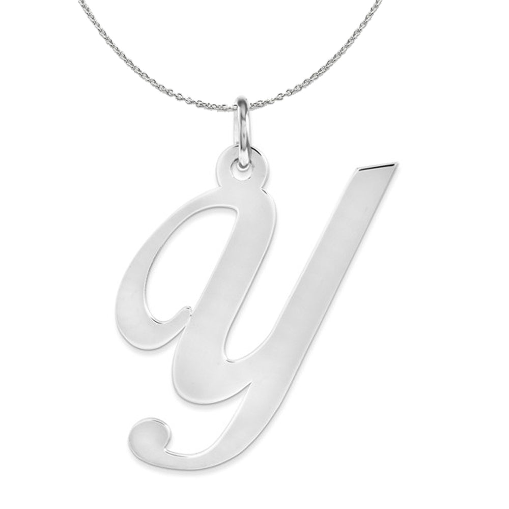 Sterling Silver, Ella Collection, LG Fancy Script Initial Y Necklace, Item N16341 by The Black Bow Jewelry Co.