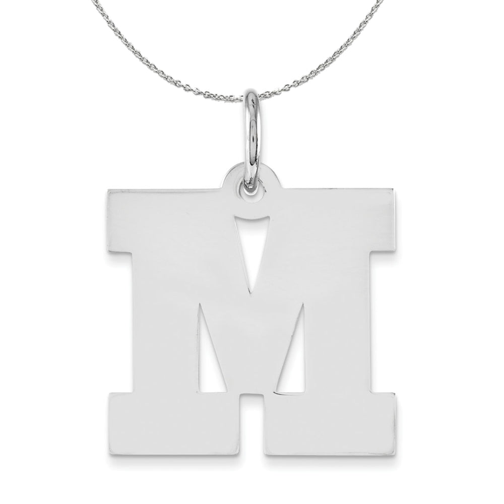 Silver Amanda Collection Medium Block Style Initial M Necklace, Item N16355 by The Black Bow Jewelry Co.