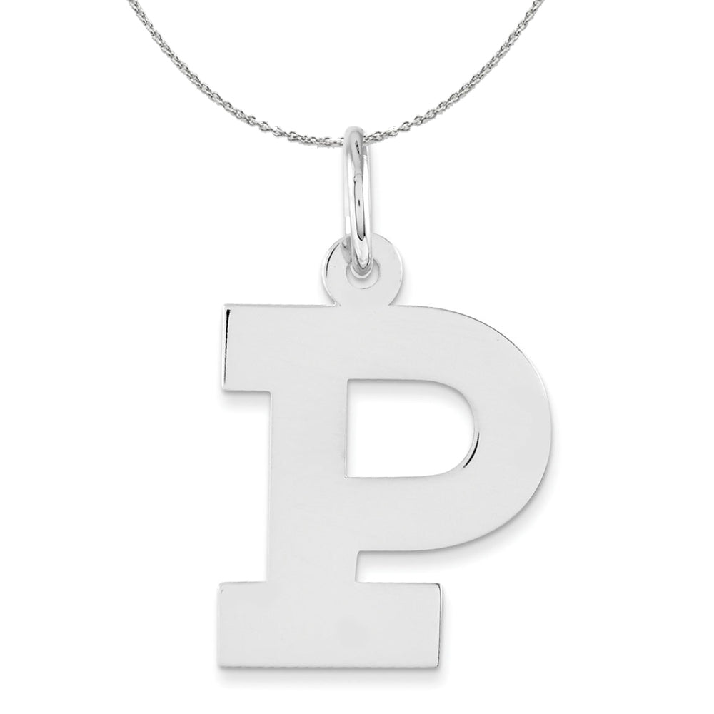 Silver Amanda Collection Medium Block Style Initial P Necklace, Item N16358 by The Black Bow Jewelry Co.