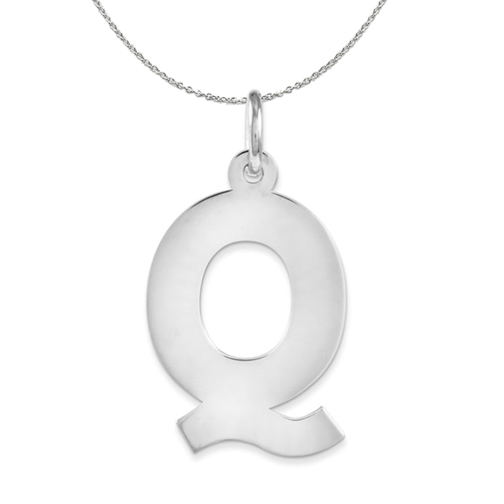 Silver Amanda Collection Medium Block Style Initial Q Necklace, Item N16359 by The Black Bow Jewelry Co.