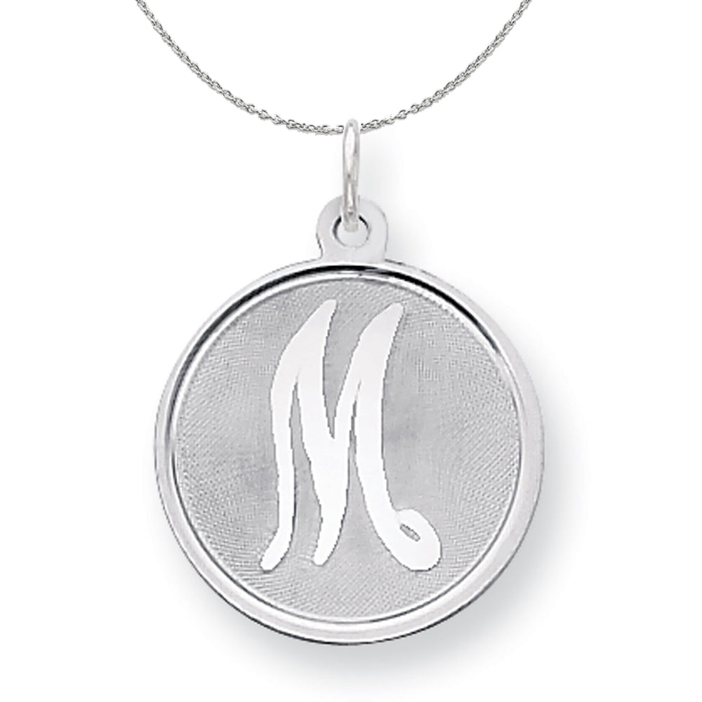 Sterling Silver, Makayla Collection, 20mm Disc Initial M Necklace, Item N16380 by The Black Bow Jewelry Co.