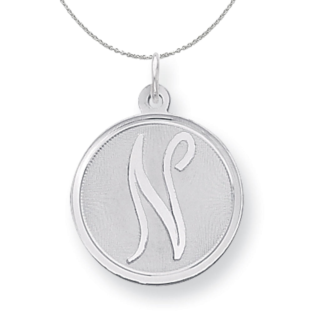 Sterling Silver, Makayla Collection, 20mm Disc Initial N Necklace, Item N16381 by The Black Bow Jewelry Co.