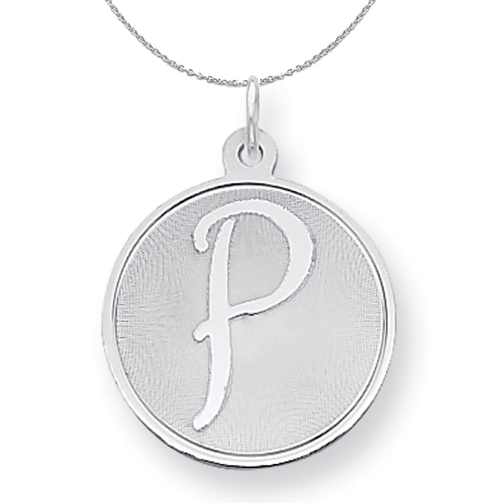 Sterling Silver, Makayla Collection, 20mm Disc Initial P Necklace, Item N16383 by The Black Bow Jewelry Co.