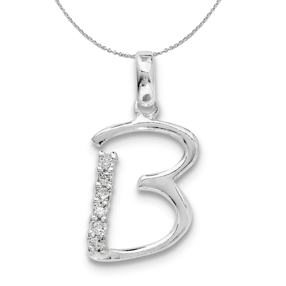 Sterling Silver and CZ, Lauren Collection, Initial B Necklace, Item N16390 by The Black Bow Jewelry Co.