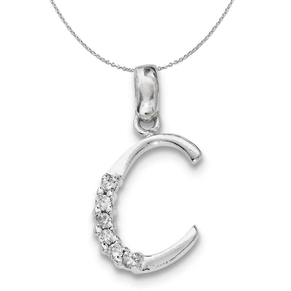 Sterling Silver and CZ, Lauren Collection, Initial C Necklace, Item N16391 by The Black Bow Jewelry Co.
