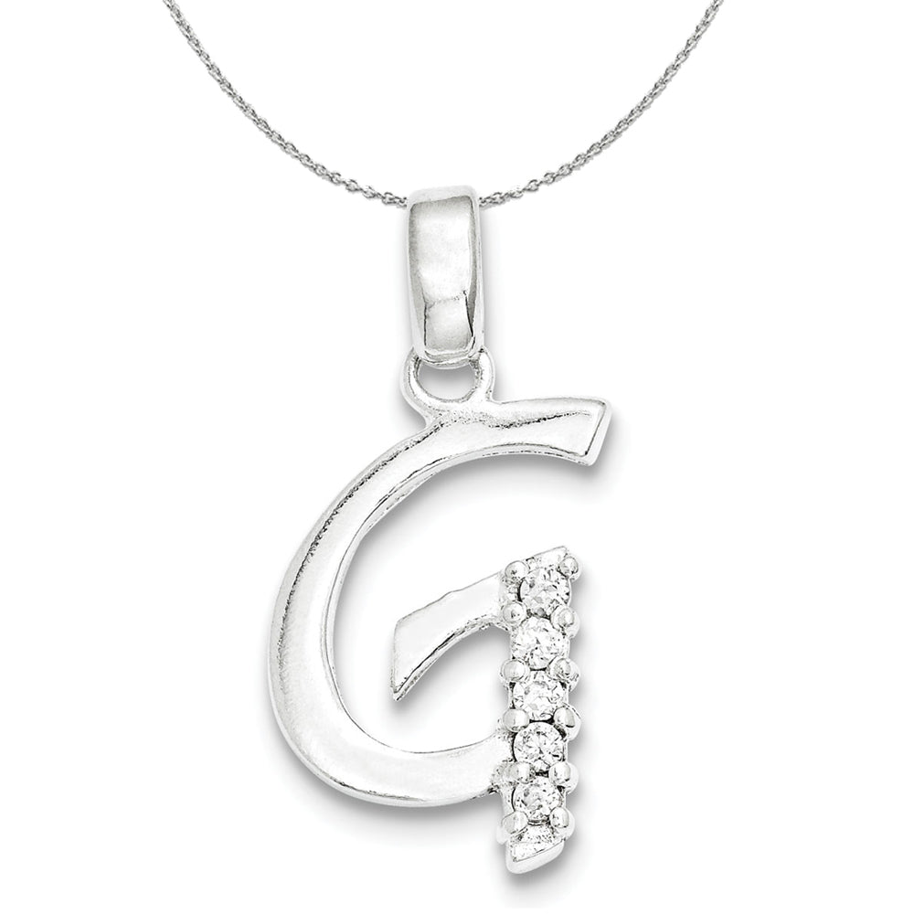 Sterling Silver and CZ, Lauren Collection, Initial G Necklace, Item N16395 by The Black Bow Jewelry Co.