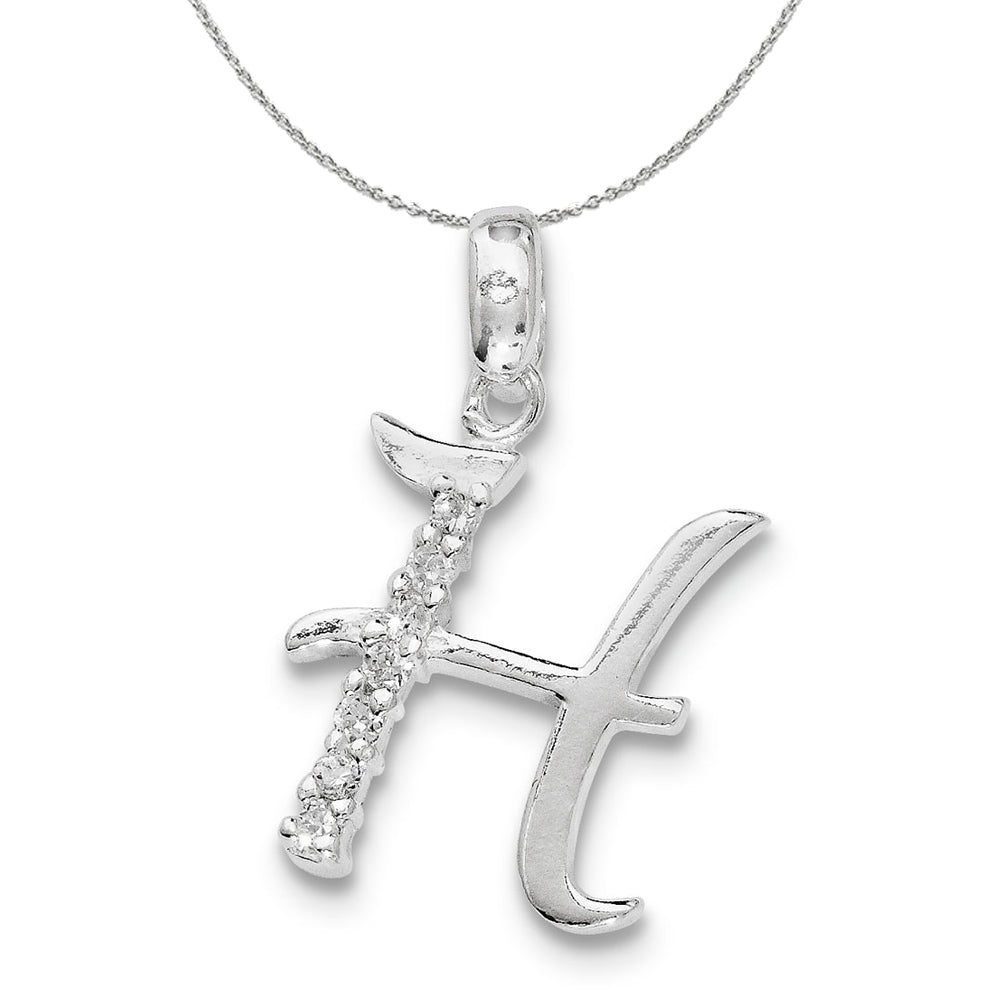 Sterling Silver and CZ, Lauren Collection, Initial H Necklace, Item N16396 by The Black Bow Jewelry Co.