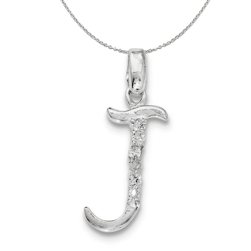 Sterling Silver and CZ, Lauren Collection, Initial J Necklace, Item N16398 by The Black Bow Jewelry Co.