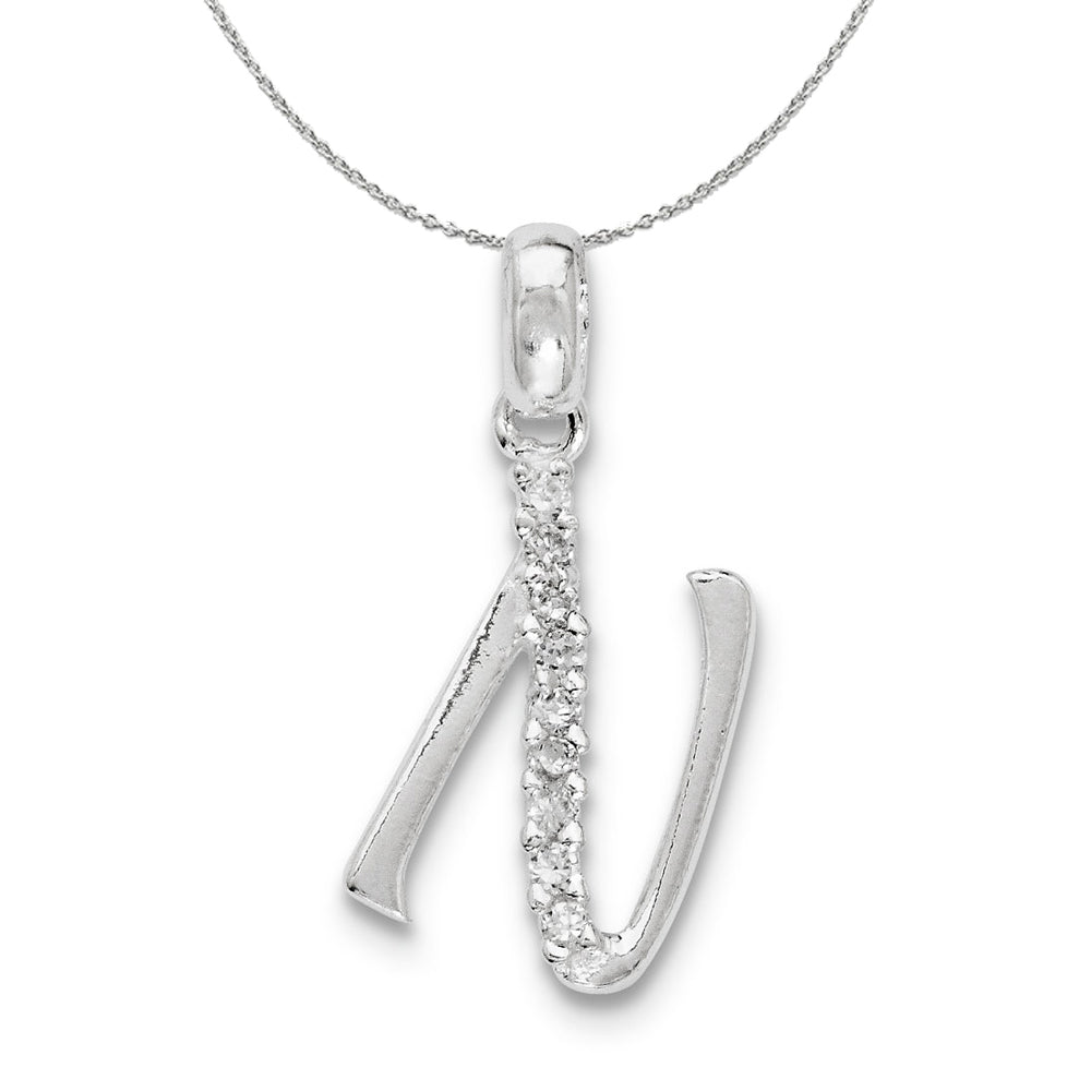 Sterling Silver and CZ, Lauren Collection, Initial N Necklace, Item N16402 by The Black Bow Jewelry Co.