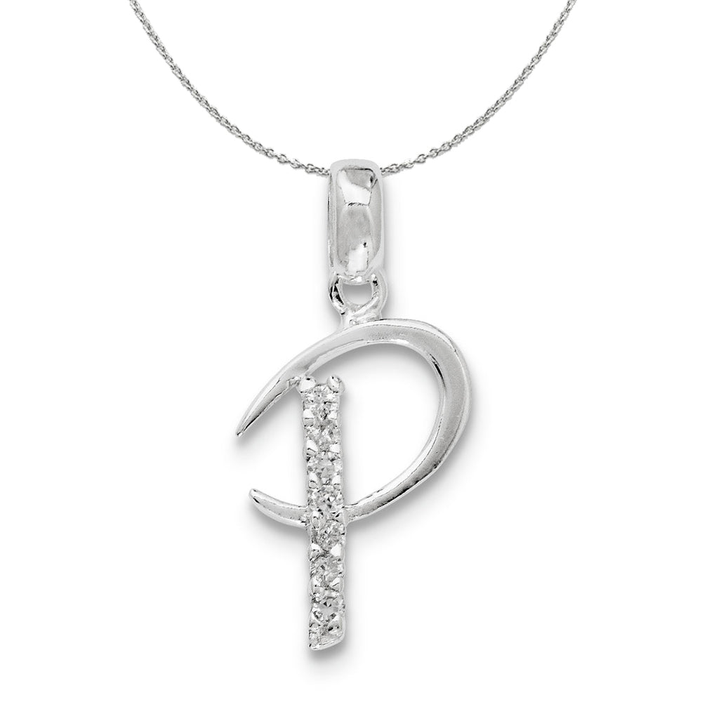 Sterling Silver and CZ, Lauren Collection, Initial P Necklace, Item N16404 by The Black Bow Jewelry Co.