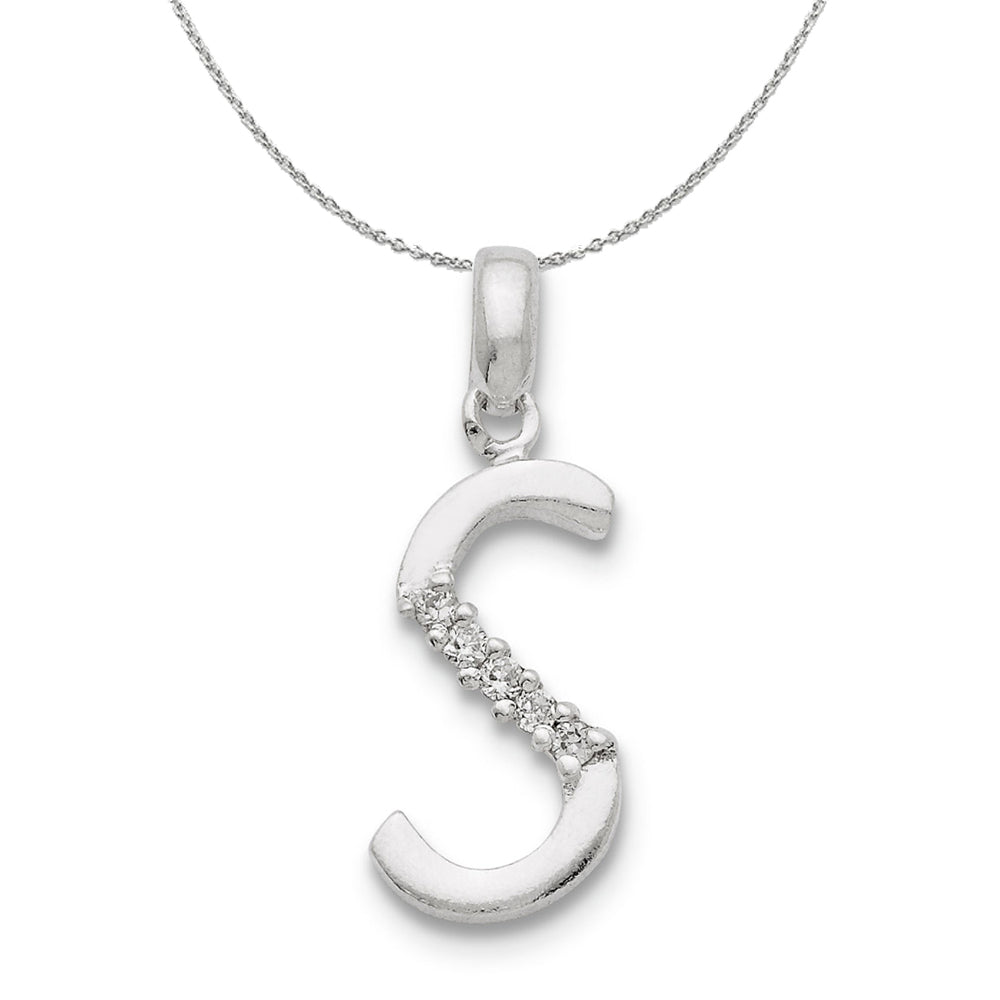Sterling Silver and CZ, Lauren Collection, Initial S Necklace, Item N16406 by The Black Bow Jewelry Co.