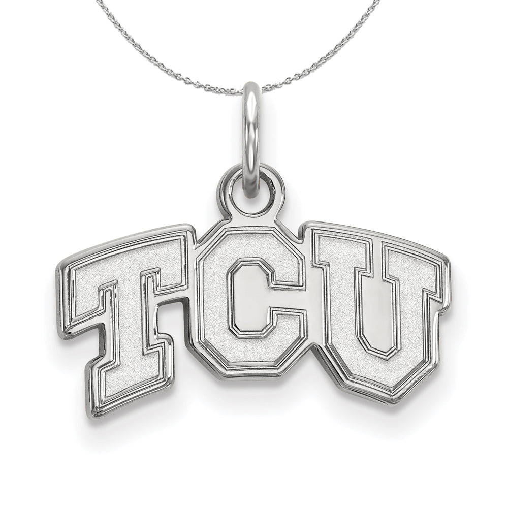 Sterling Silver Texas Christian U. XS (Tiny) &#39;TCU&#39; Pendant Necklace, Item N16476 by The Black Bow Jewelry Co.