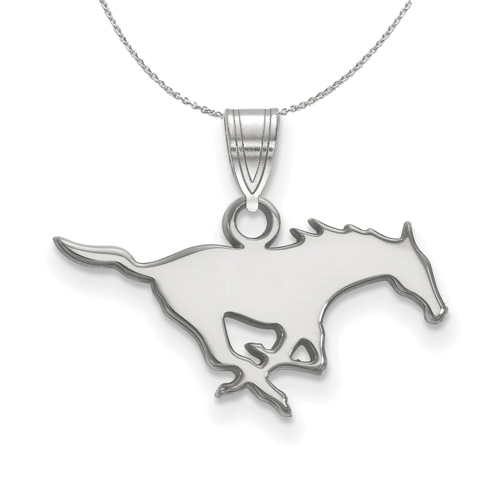 Sterling Silver Southern Methodist U. Small Pendant Necklace, Item N16535 by The Black Bow Jewelry Co.