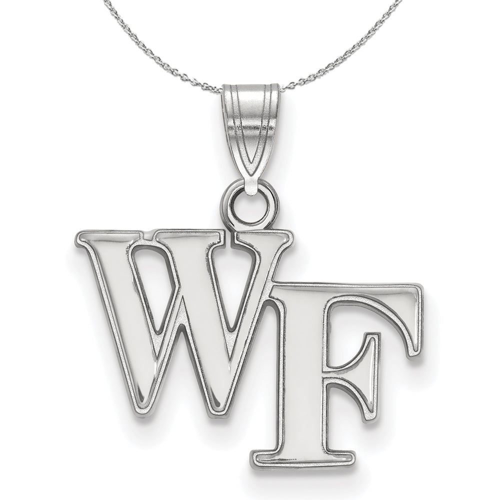 Sterling Silver Wake Forest U. Sm &#39;WF&#39; Pendant Necklace, Item N16559 by The Black Bow Jewelry Co.