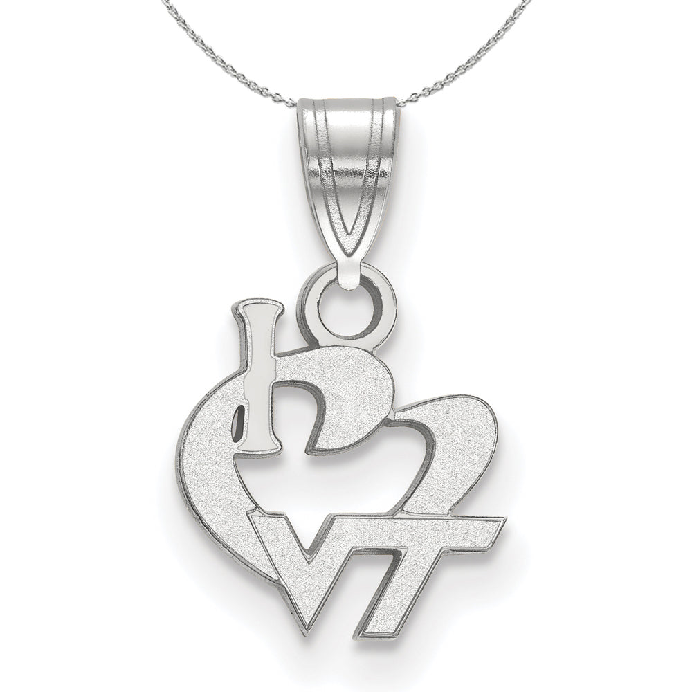 Sterling Silver Virginia Tech Small I Love Logo Pendant Necklace, Item N16680 by The Black Bow Jewelry Co.