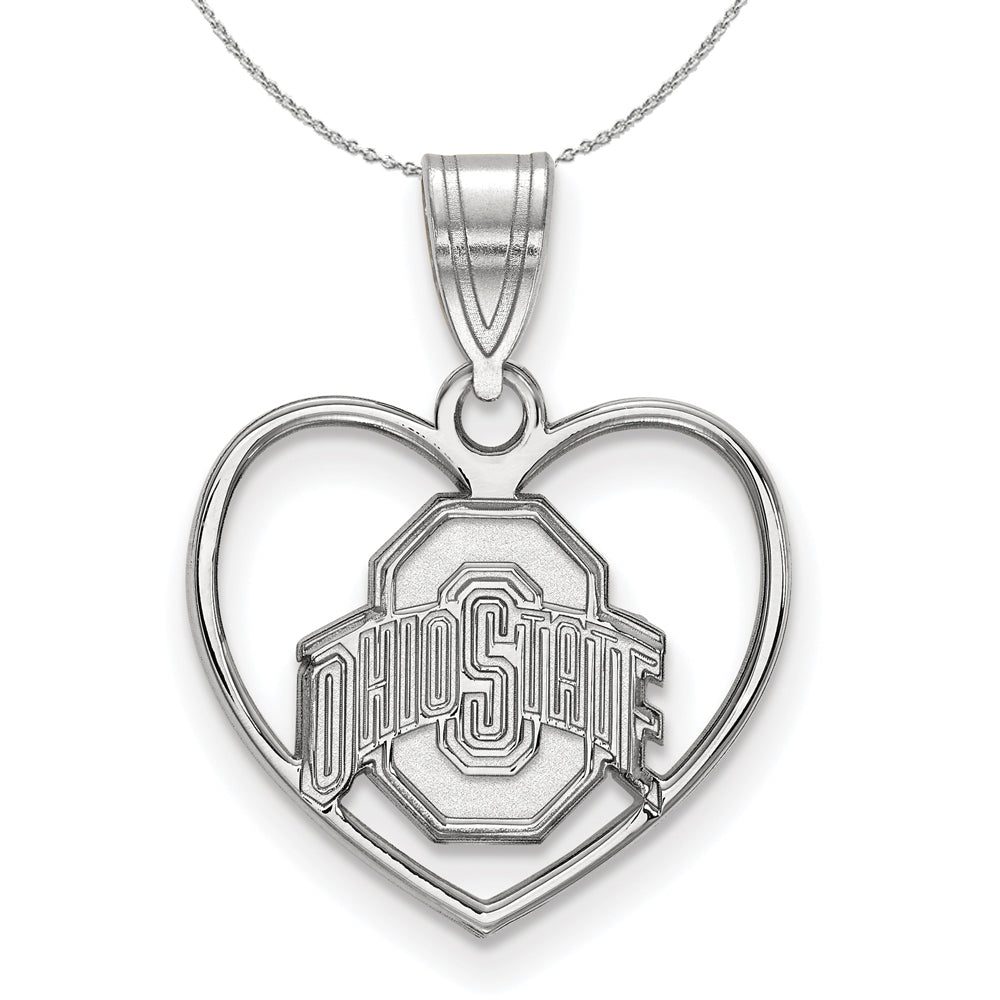 Sterling Silver Ohio State Heart Pendant Necklace, Item N16718 by The Black Bow Jewelry Co.