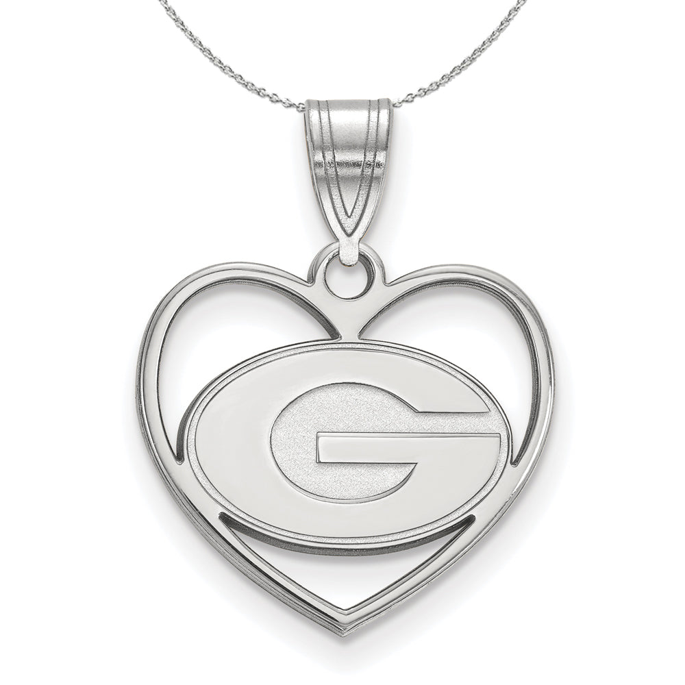 Sterling Silver U. of Georgia Heart Pendant Necklace, Item N16725 by The Black Bow Jewelry Co.