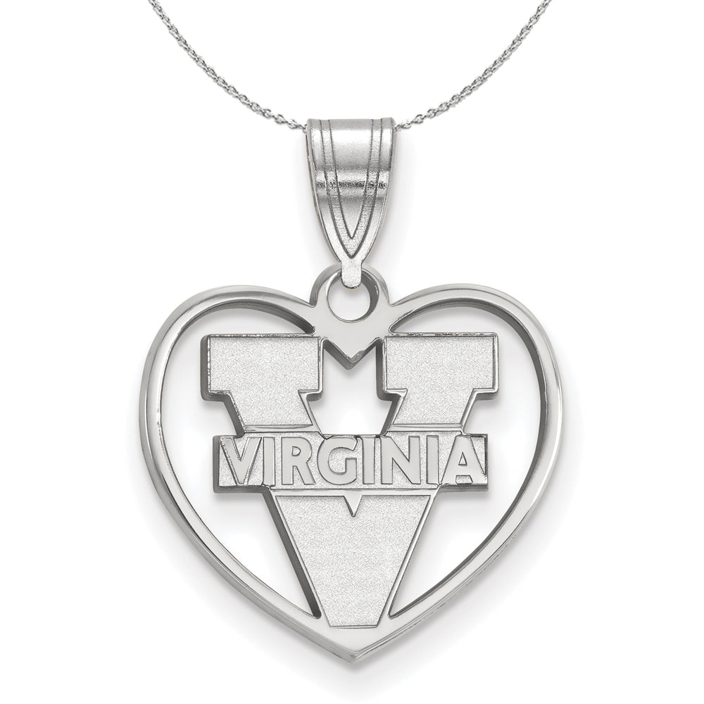 Sterling Silver U. of Virginia &#39;V&#39; Logo Heart Necklace, Item N16734 by The Black Bow Jewelry Co.