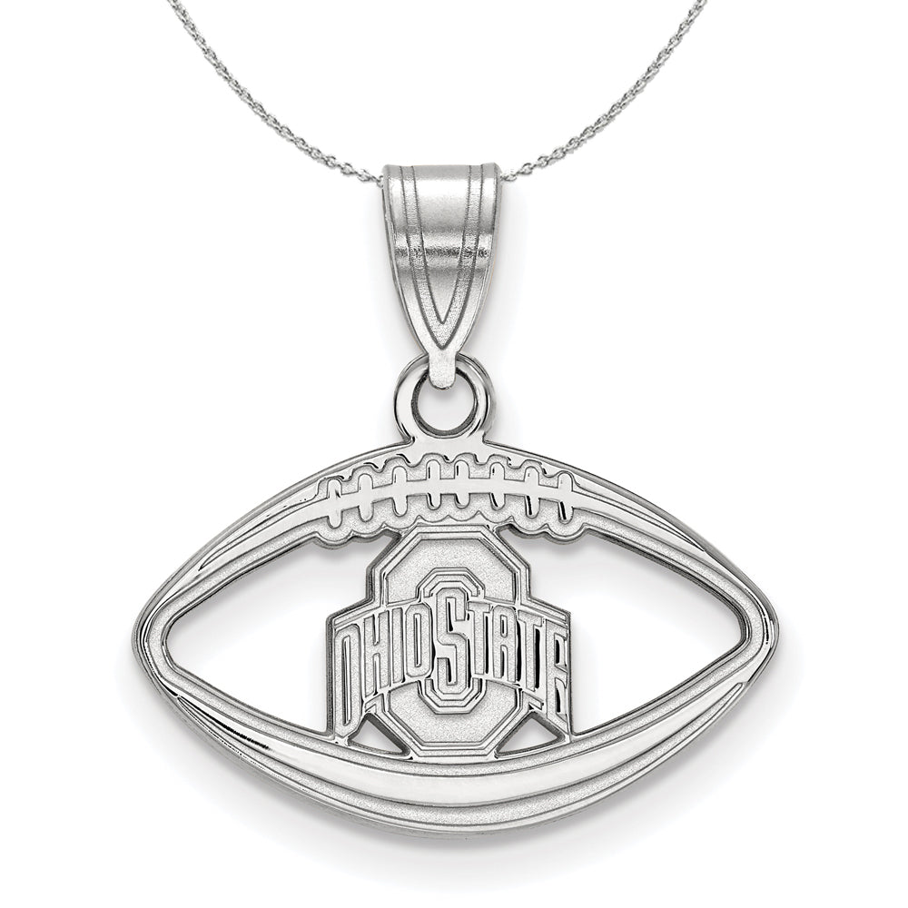 Sterling Silver Ohio State Football Pendant Necklace, Item N16741 by The Black Bow Jewelry Co.