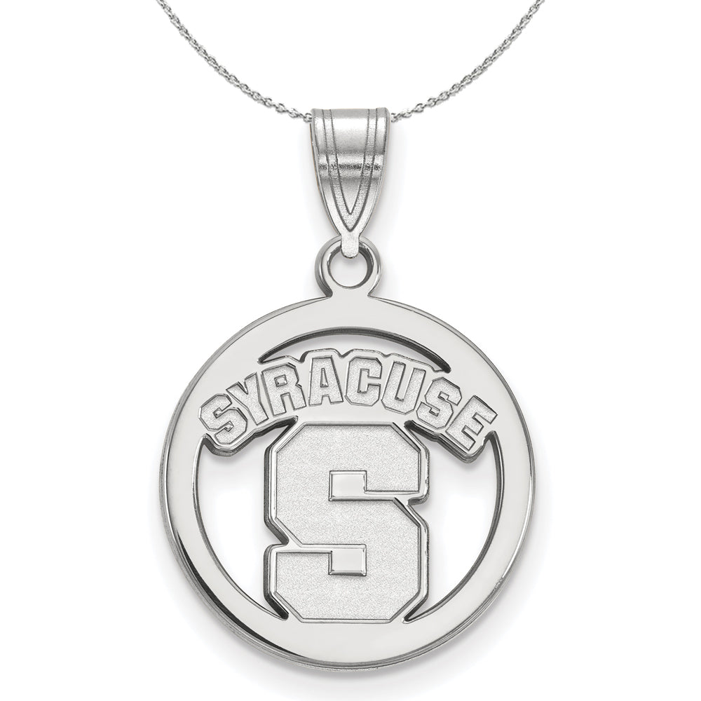 Sterling Silver Syracuse U. Small Circle Pendant Necklace, Item N16742 by The Black Bow Jewelry Co.