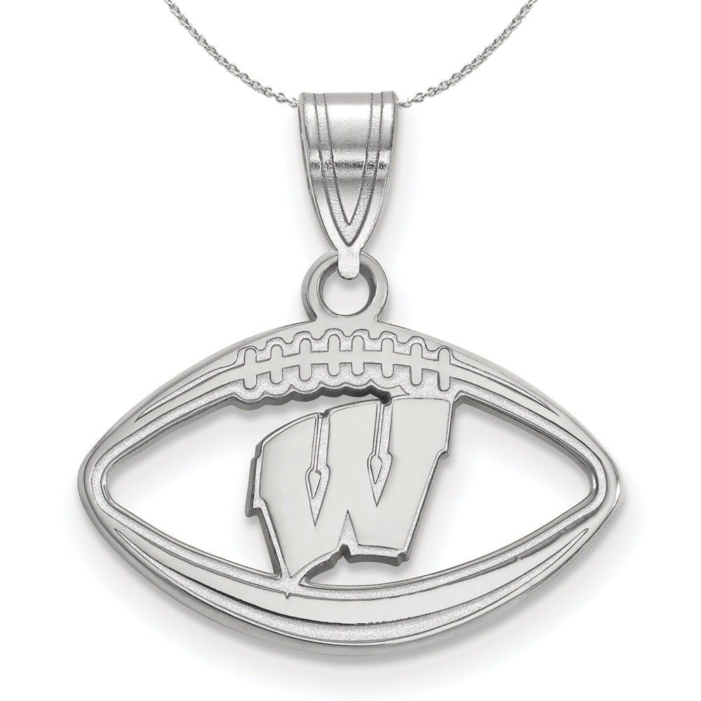 Sterling Silver U. of Wisconsin Football Pendant Necklace, Item N16751 by The Black Bow Jewelry Co.